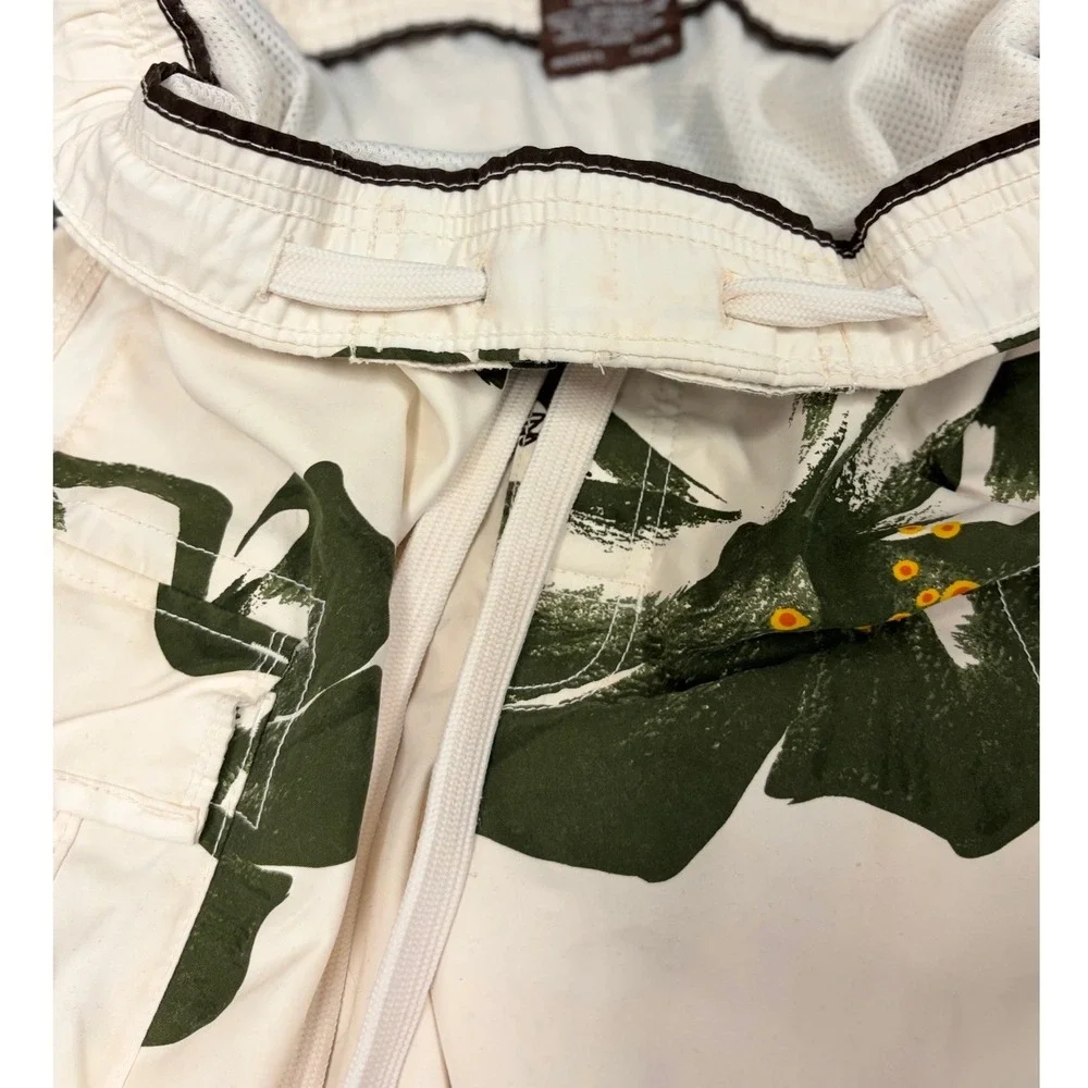 Hollister Mens Cargo Swim Trunks White Green Floral‎ Hibiscus Board Shorts Small